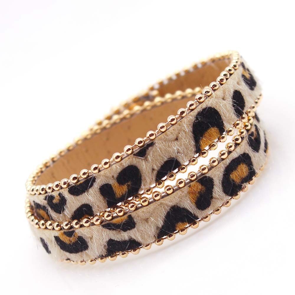 2019 Fashion Leopard Charm Bracelets For Women Boho Gold Color Button Vintage Leather Bracelet Christmas Punk Jewelry