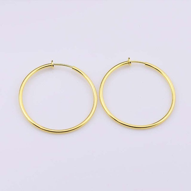 Hot diameter 4cm/5cm/6cm Ear Clips Rings Punk Women Non-Pierced Hoop Earrings Spring Goth Fake Clip-On Circle Earrings