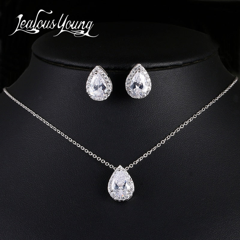 Nigerian Water Drop Cubic Zirconia Wedding Jewelry Sets inlay Luxury Crystal Bridal Jewelry Set Gifts For Bridesmaids AS099