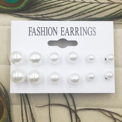 12 Pair/Set Crystal Stud Earrings Triangle Knot 2019 New Rhinestone imitation Pearl Earrings for Girls Tiny Ear Studs Pendientes