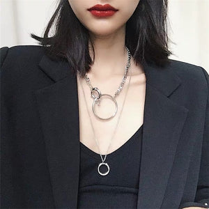 HUANZHI 2019 New Personality Cross Square Metal Multilayer Hip hop Long Chain Cool Simple Necklace For Women men Jewelry Gifts