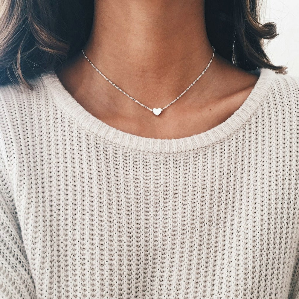 2019 New Fashion Women Lady Simple Love Shape Heart Pendant Choker Chain Necklace Bib Beach Summer Necklace Jewelry