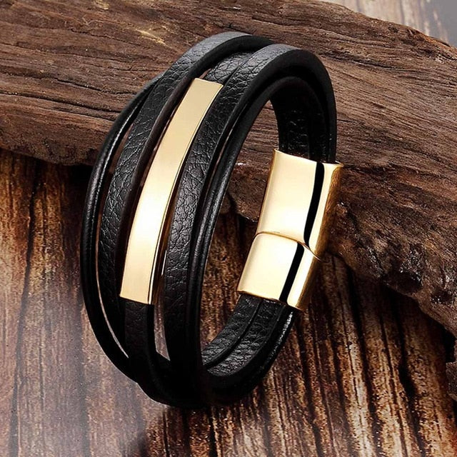 Trendy Genuine Leather Bracelets Men Stainless Steel Multilayer Braided Rope Bracelets for Male Female Bracelets Jewelry