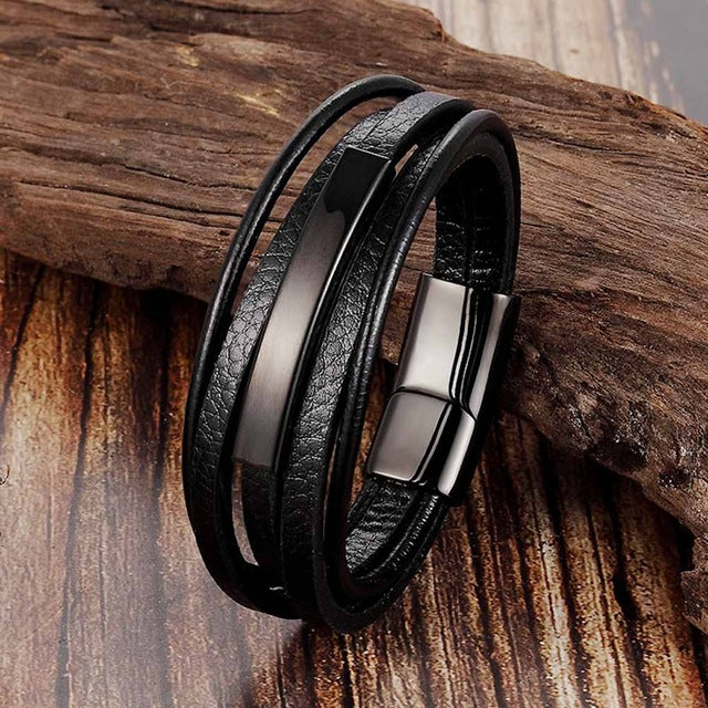 Trendy Genuine Leather Bracelets Men Stainless Steel Multilayer Braided Rope Bracelets for Male Female Bracelets Jewelry