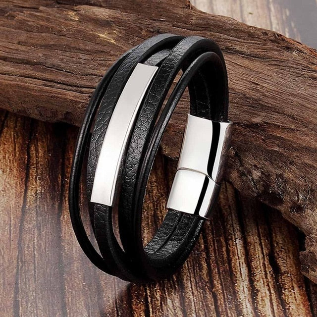 Trendy Genuine Leather Bracelets Men Stainless Steel Multilayer Braided Rope Bracelets for Male Female Bracelets Jewelry