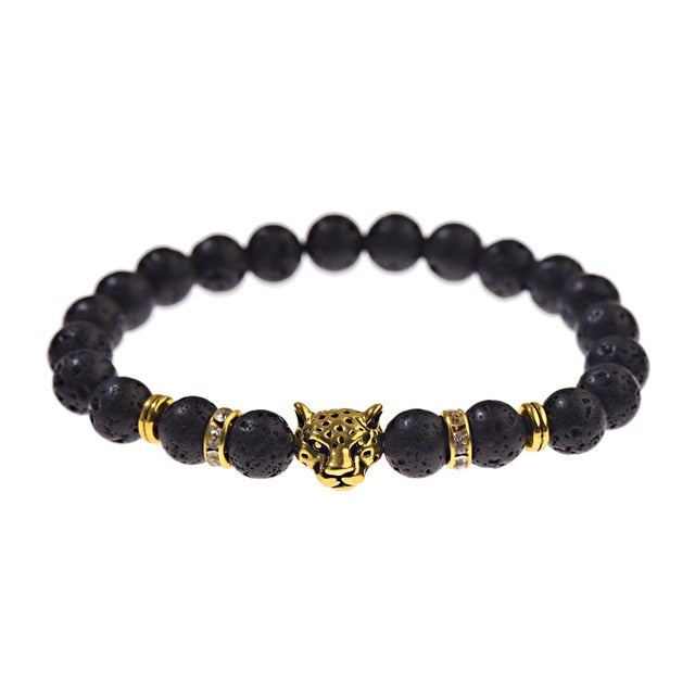 DUOVEI Weathering Stone Leopard Head Beaded Bracelet For Men 2018 New Fashion Natural Stone Tiger Eye Onyx Lava Beads Bracelets