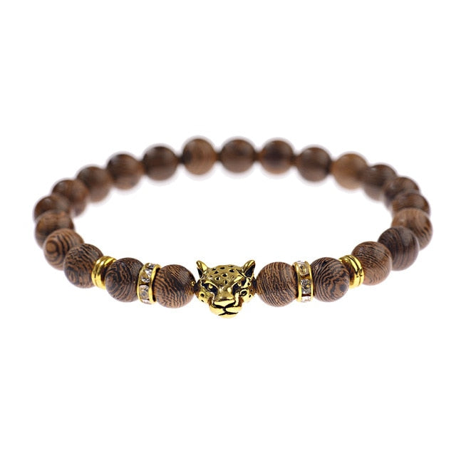 DUOVEI Weathering Stone Leopard Head Beaded Bracelet For Men 2018 New Fashion Natural Stone Tiger Eye Onyx Lava Beads Bracelets