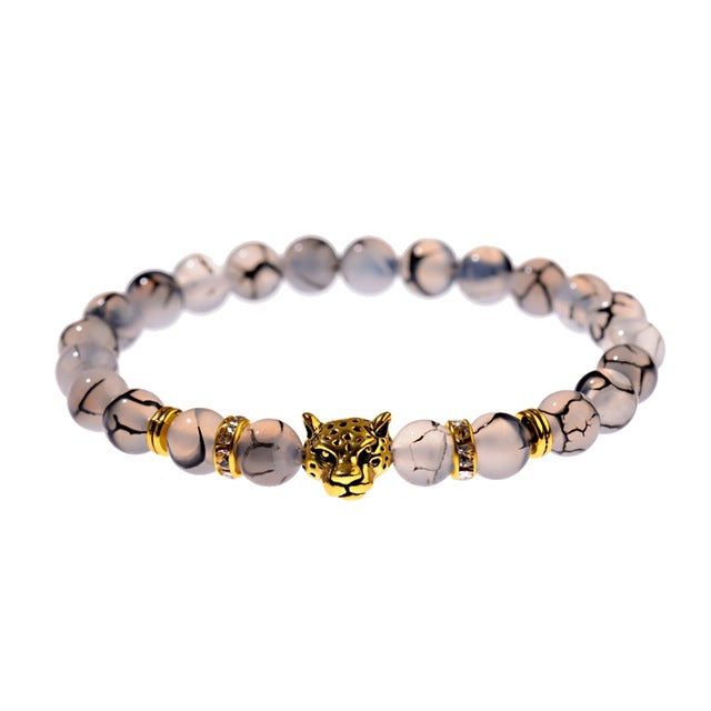 DUOVEI Weathering Stone Leopard Head Beaded Bracelet For Men 2018 New Fashion Natural Stone Tiger Eye Onyx Lava Beads Bracelets