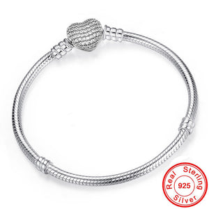 2019 Original 925 Sterling Silver Snake Chain Bracelet Secure Heart Clasp Beads Charms Bracelet For Women DIY Jewelry Making