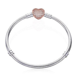 2019 Original 925 Sterling Silver Snake Chain Bracelet Secure Heart Clasp Beads Charms Bracelet For Women DIY Jewelry Making