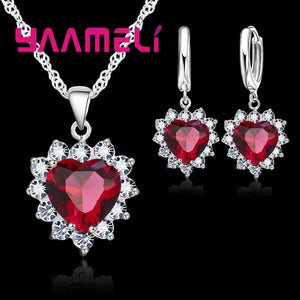 925 Sterling Silver Trendy Heart Pendant Crystal Necklace Loop Earring Wedding Jewelry Sets CZ Cubic Zircon Accessory