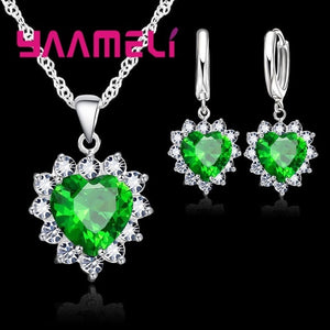 925 Sterling Silver Trendy Heart Pendant Crystal Necklace Loop Earring Wedding Jewelry Sets CZ Cubic Zircon Accessory