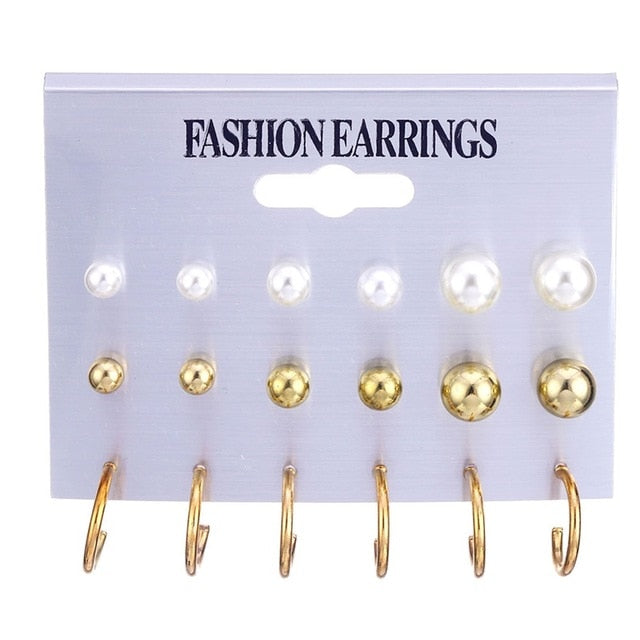 VKME fashion earring pearl earrings set ladies bohemian tassel leopard earrings 6pair / suit ladies Brincos accessories gift