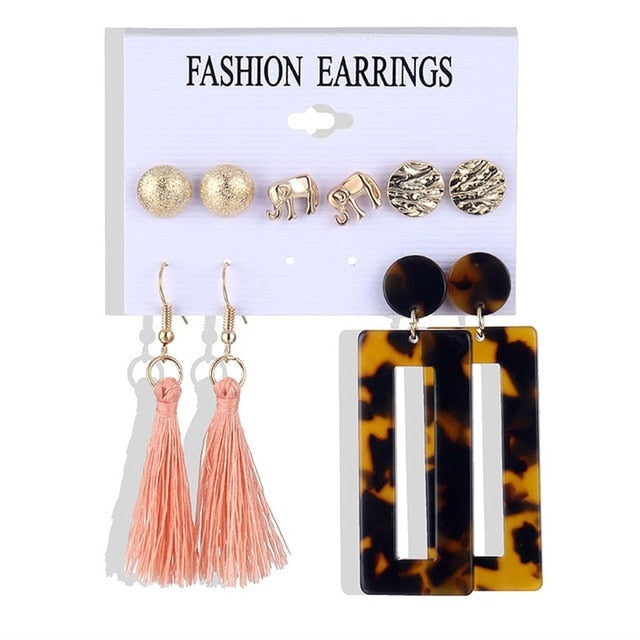 VKME fashion earring pearl earrings set ladies bohemian tassel leopard earrings 6pair / suit ladies Brincos accessories gift