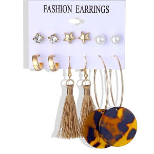 VKME fashion earring pearl earrings set ladies bohemian tassel leopard earrings 6pair / suit ladies Brincos accessories gift