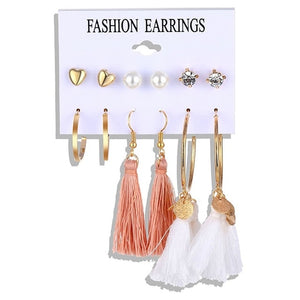 VKME fashion earring pearl earrings set ladies bohemian tassel leopard earrings 6pair / suit ladies Brincos accessories gift