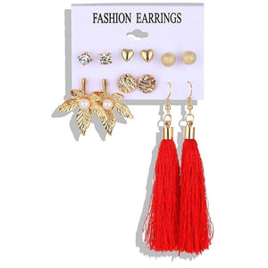 VKME fashion earring pearl earrings set ladies bohemian tassel leopard earrings 6pair / suit ladies Brincos accessories gift