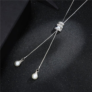 High Quality Fashion Metal Silver Long Tassel Rhinestone Crystal Pearl Long Chain Necklace Sweater Patry Necklace Jewelry