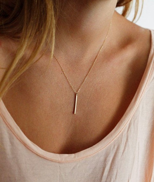 Simple Alloy Gold Silver Color Chain Necklace Pendants Women Fashion Geometric Circle Metal Stick Heart Necklace