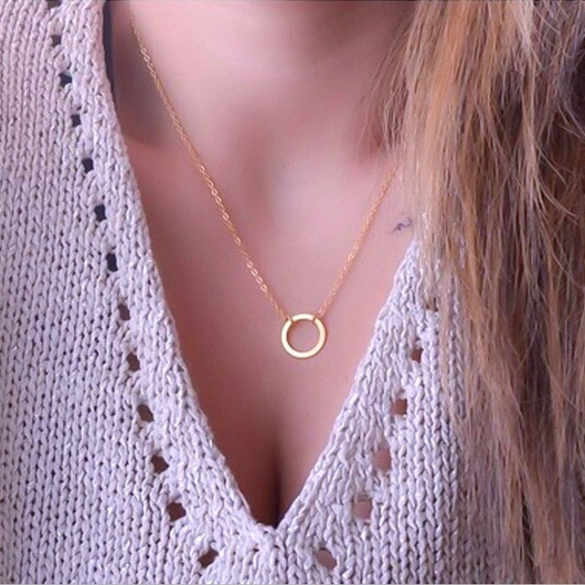 Simple Alloy Gold Silver Color Chain Necklace Pendants Women Fashion Geometric Circle Metal Stick Heart Necklace