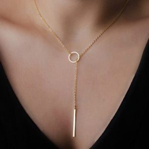 Simple Alloy Gold Silver Color Chain Necklace Pendants Women Fashion Geometric Circle Metal Stick Heart Necklace