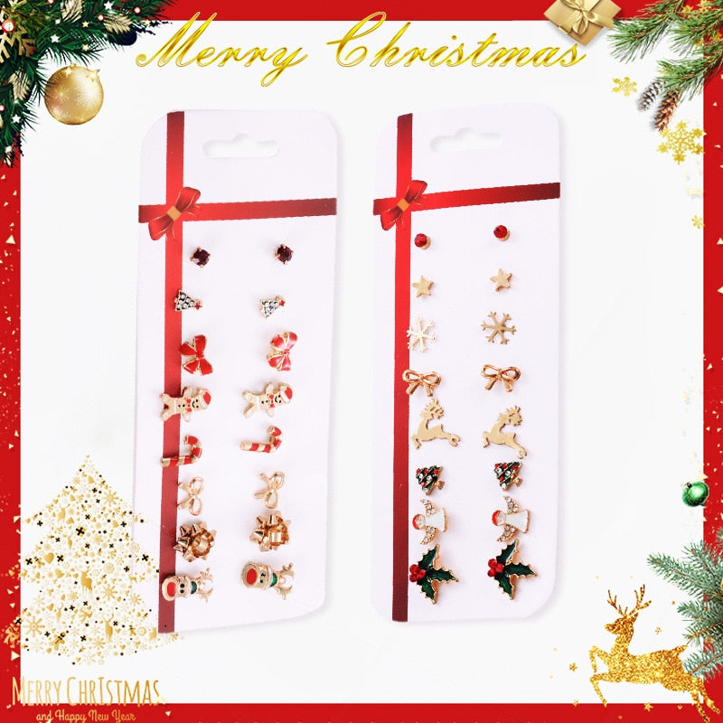 2019 New Christmas earrings set Christmas gift Christmas 8 pairs of Christmas deer Christmas tree earrings set combination