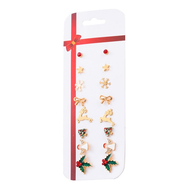 2019 New Christmas earrings set Christmas gift Christmas 8 pairs of Christmas deer Christmas tree earrings set combination