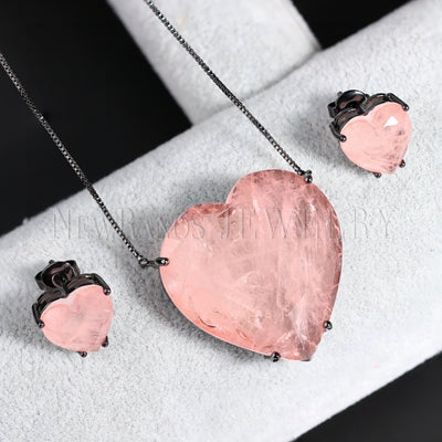 Newranos Loving Heart Jewelry Set Natural Fusion Stone Necklace Earrings Set Trendy Jewelry for Women Fashion Jewelry PFX001142