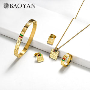 Baoyan Famous Brand Jewelry Wholesale Stainless Steel Jewelry Set Ring Necklace Bracelet Earrings Wedding Jewelry Sets For Women