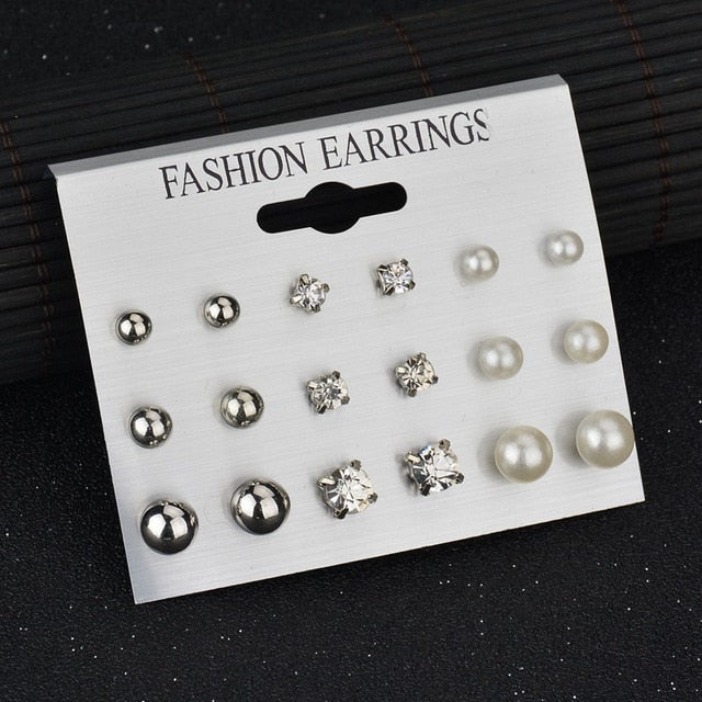 12 pairs White Simulated Pearl Earrings Set For Women Jewelry On Ear Ball Stud Earrings kit Bijouteria brincos Bijoux