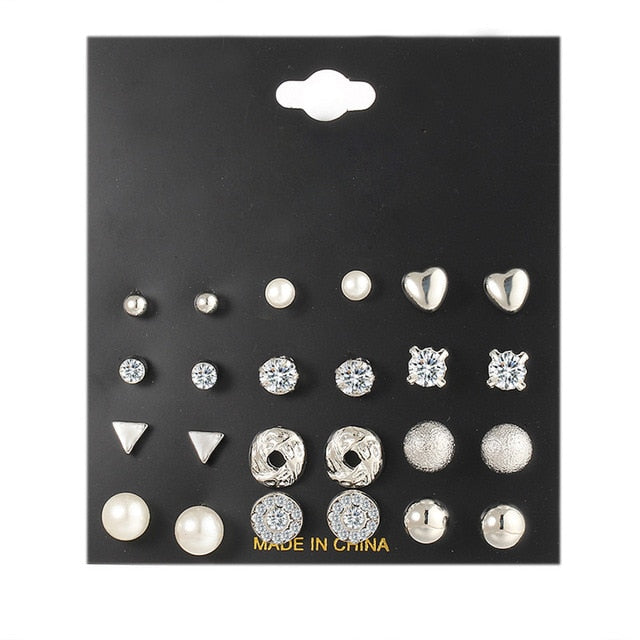 12 pairs White Simulated Pearl Earrings Set For Women Jewelry On Ear Ball Stud Earrings kit Bijouteria brincos Bijoux