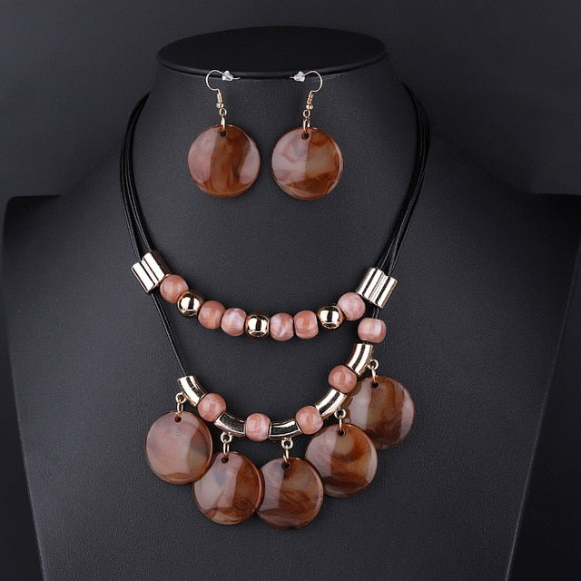 Square Resin Pendant Beads Jewelry Set For Women Chain Rope Statement Necklace Acrylic Geometric Earrings Jewelry Bijoux