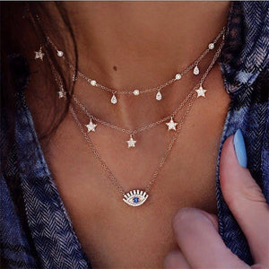 FAMSHIN Bohemian Multi layer Pendant Necklaces For Women Fashion Golden Geometric Charm Chains Necklace Wholesale Jewelry New