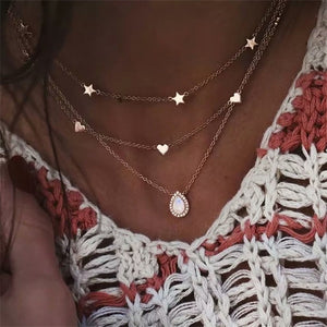 FAMSHIN Bohemian Multi layer Pendant Necklaces For Women Fashion Golden Geometric Charm Chains Necklace Wholesale Jewelry New