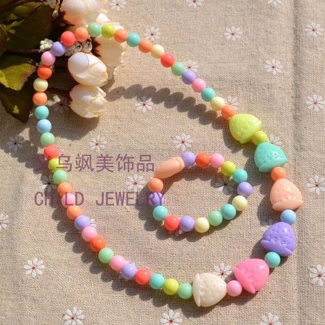 New Style Cute Girl's Gifts Cartoon Children Lovely Jewelry sets Mix Color Acrylic Beads Flower Necklace And Bracelet