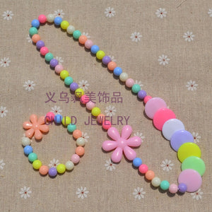 New Style Cute Girl's Gifts Cartoon Children Lovely Jewelry sets Mix Color Acrylic Beads Flower Necklace And Bracelet