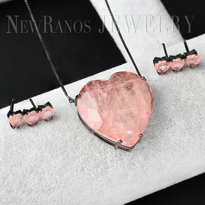 Newranos Loving Heart Jewelry Set Natural Fusion Stone Necklace Earrings Set Trendy Jewelry for Women Fashion Jewelry PFX001142