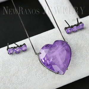 Newranos Loving Heart Jewelry Set Natural Fusion Stone Necklace Earrings Set Trendy Jewelry for Women Fashion Jewelry PFX001142