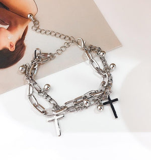 HZ 2019 Cool Lock Cross Punk Rock Chain Adjustable Bracelet Long Chain Silver Alloy Stainless Metal Line for Women Jewelry Party