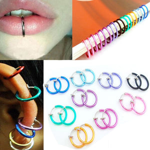 Hot 1 Pair 13mm Women Personality Punk Fake Piercing Earrings Body Piercing Nose Lip Ear Rings Hoop