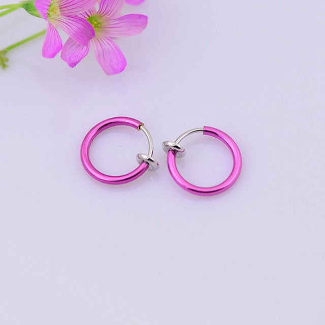 Hot 1 Pair 13mm Women Personality Punk Fake Piercing Earrings Body Piercing Nose Lip Ear Rings Hoop