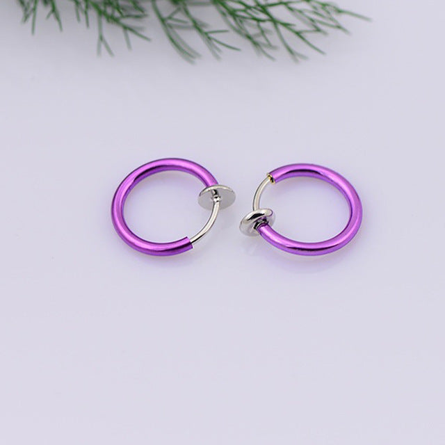 Hot 1 Pair 13mm Women Personality Punk Fake Piercing Earrings Body Piercing Nose Lip Ear Rings Hoop