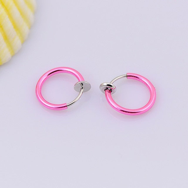 Hot 1 Pair 13mm Women Personality Punk Fake Piercing Earrings Body Piercing Nose Lip Ear Rings Hoop