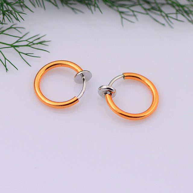 Hot 1 Pair 13mm Women Personality Punk Fake Piercing Earrings Body Piercing Nose Lip Ear Rings Hoop