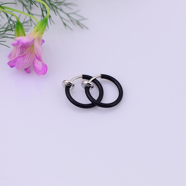 Hot 1 Pair 13mm Women Personality Punk Fake Piercing Earrings Body Piercing Nose Lip Ear Rings Hoop