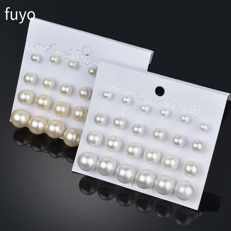 12 pairs White Simulated Pearl Earrings Set For Women Jewelry On Ear Ball Stud Earrings kit Bijouteria brincos Bijoux