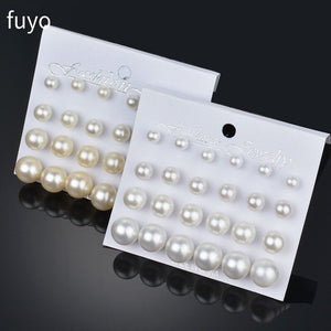 12 pairs White Simulated Pearl Earrings Set For Women Jewelry On Ear Ball Stud Earrings kit Bijouteria brincos Bijoux