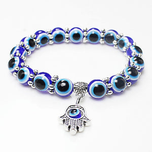 Adjustable New Arrival Women Elastic 1PC Hand Fatima Palm Men Gifts Beads Bracelet Unique Flower Lucky Blue Eye Silver