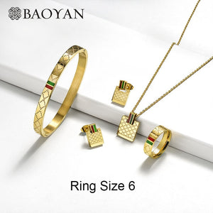 Baoyan Famous Brand Jewelry Wholesale Stainless Steel Jewelry Set Ring Necklace Bracelet Earrings Wedding Jewelry Sets For Women