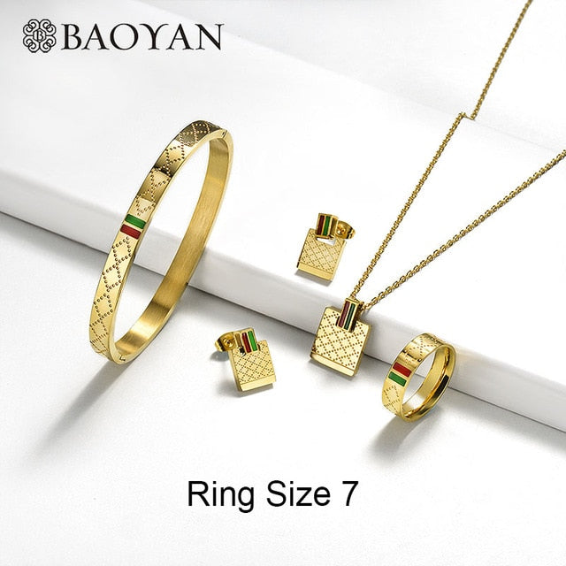 Baoyan Famous Brand Jewelry Wholesale Stainless Steel Jewelry Set Ring Necklace Bracelet Earrings Wedding Jewelry Sets For Women